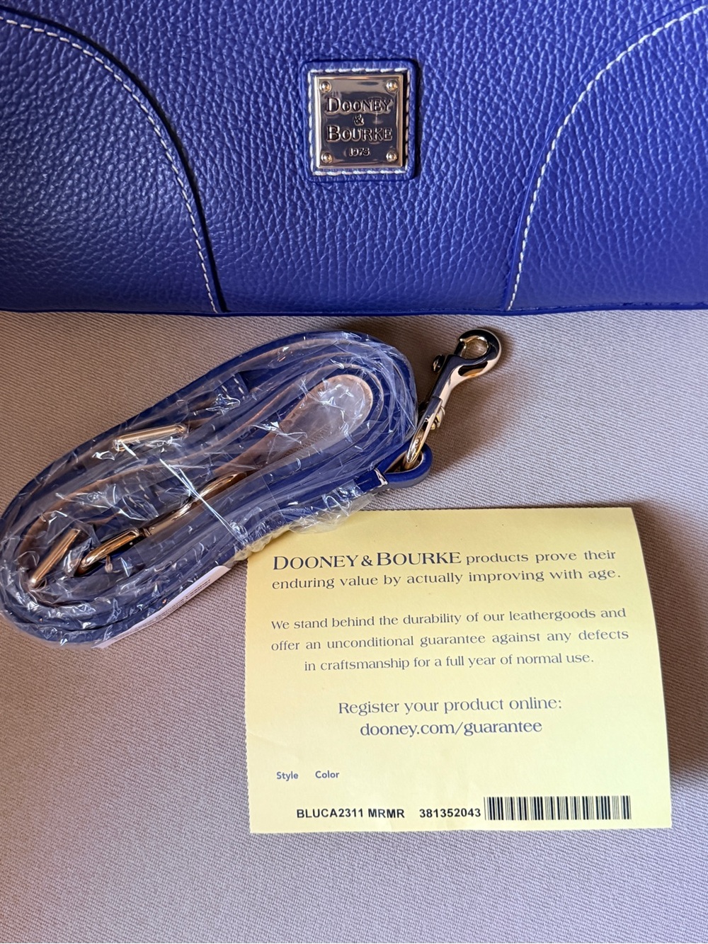 Dooney & Bourke Lucca Marine Blue Pebble Leather Satchel with Gold Hardware - Picture 2 of 10